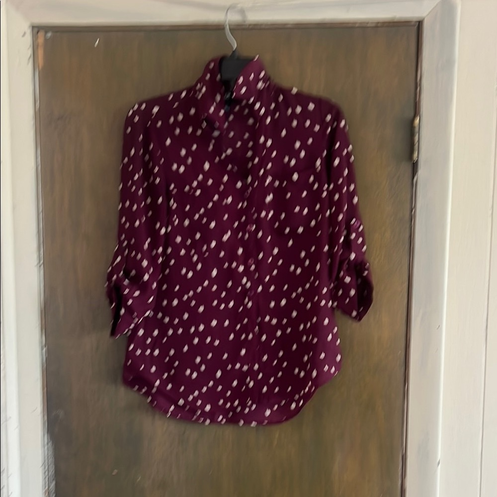 Iz Byer Red Button Down Shirt with Cuffed 3/4 Sleeves Size XS